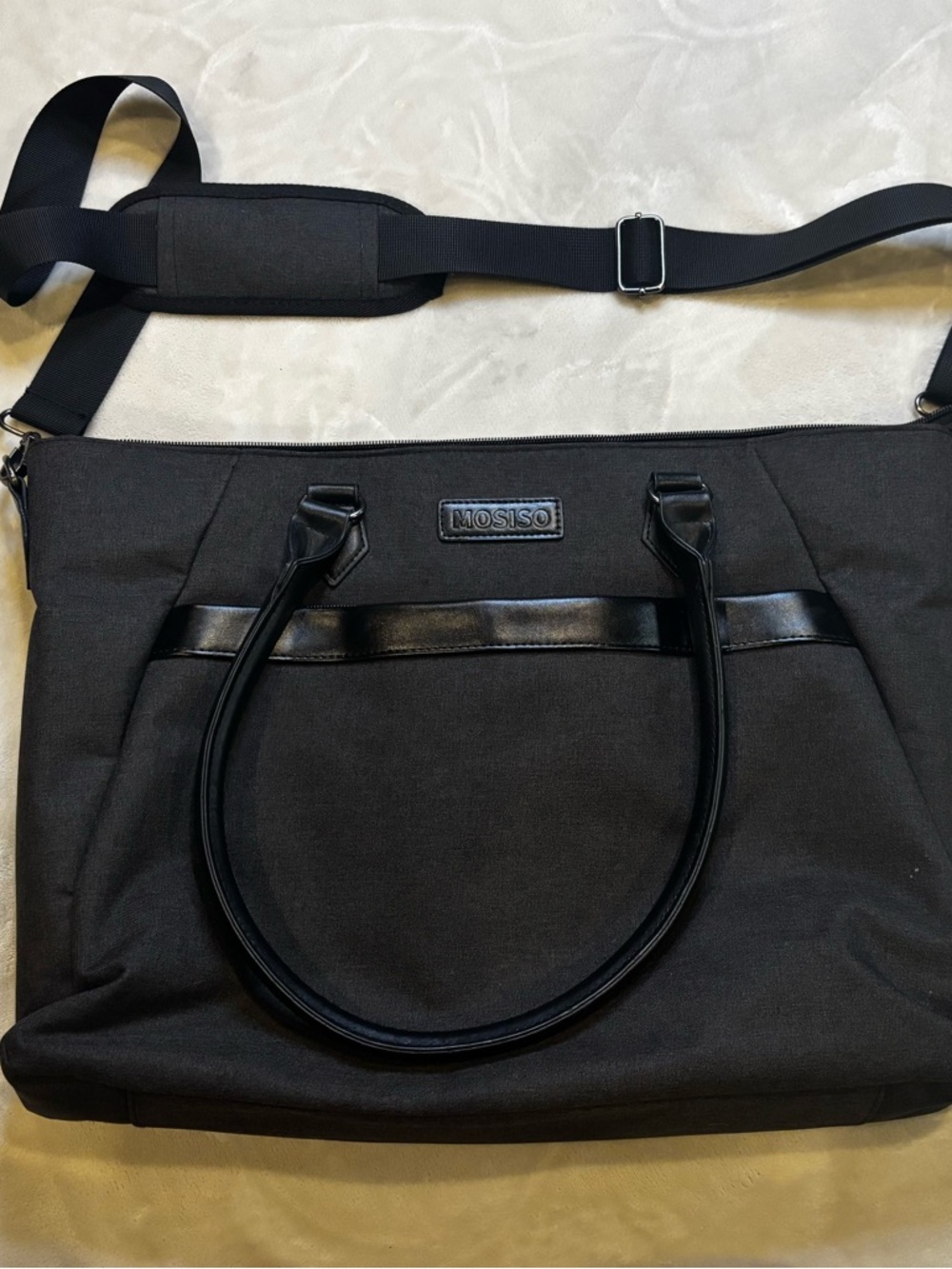MOSISO Black Women's Laptop Tote Bag with Detachable Strap